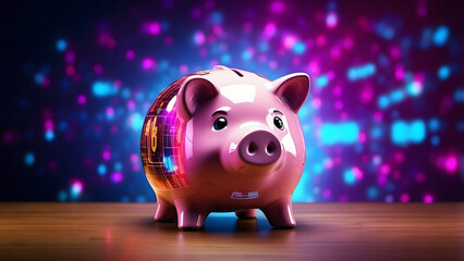 Digital Piggy Bank Vibrant Neon Savings Concept
