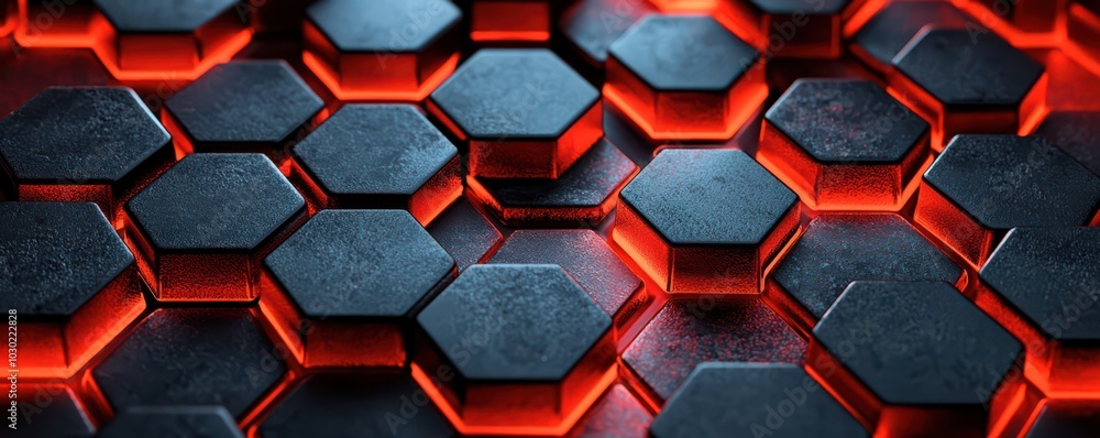 Poster abstract red and black hexagonal background showcasing geometric pattern for modern design and techn