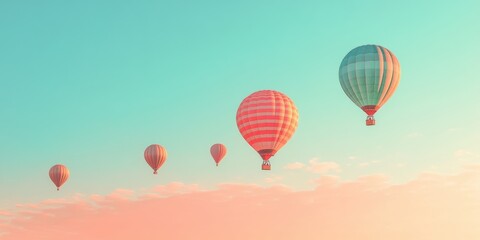 Naklejka premium Hot air balloons flying against a blue sky.