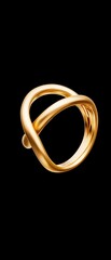 A sleek, intertwined gold ring with a modern design, showcasing elegance against a black backdrop.