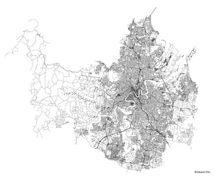 Brisbane city map with roads and streets, Australia. Vector outline illustration.
