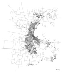 Geelong city map with roads and streets, Australia. Vector outline illustration.