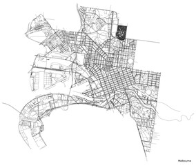 Melbourne city map with roads and streets, Australia. Vector outline illustration.