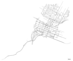 Perth city map with roads and streets, Australia. Vector outline illustration.