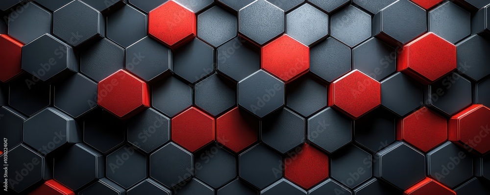 Poster dynamic red and black hexagonal pattern creating an eye-catching abstract design background