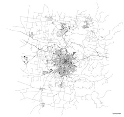 Toowoomba city map with roads and streets, Australia. Vector outline illustration.