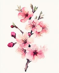 Spring Blossom: Watercolor Number One with Delicate Pink Floral Bouquet