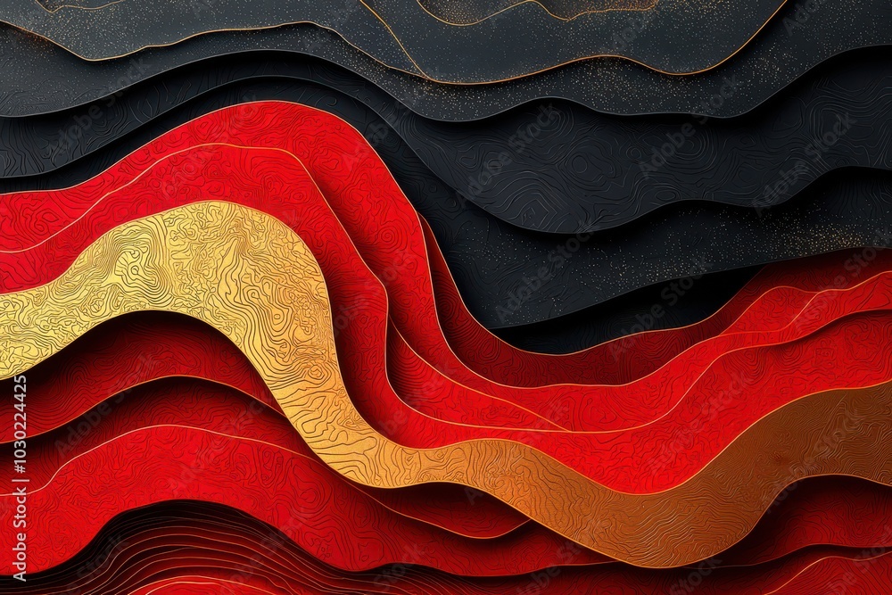 Poster abstract red and black paper-cut art style background with layered texture and wave-like patterns