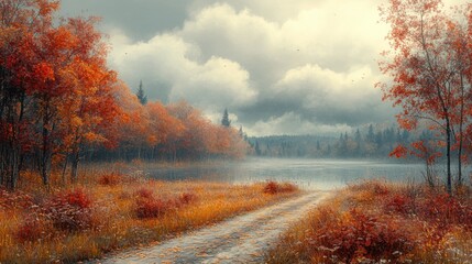 Misty Autumn Meadow Unfolds in Vibrant Radiant Haze