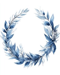 Vintage Christmas Border. Elegant Blue Leaves Frame for Winter Wedding Invitations