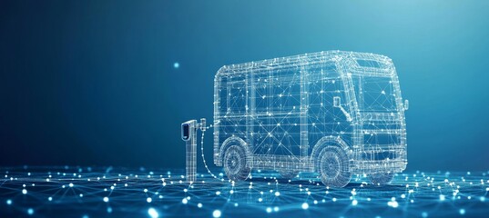 Abstract Wireframe Electric Van Charging, Symbolizing Sustainable Transportation Technology