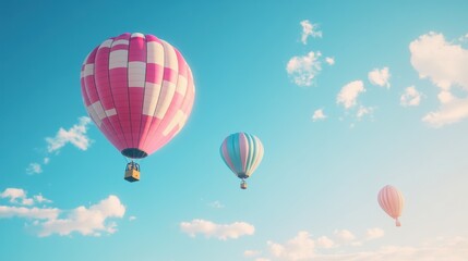 Fototapeta premium Three hot air balloons in a blue sky.
