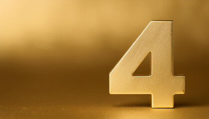 Golden number 4 four on golden background with gradient. Copy space. 3D rendering.