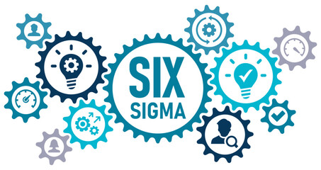 Six sigma concept banner website web icons vector illustration with an icons of define, measure, analyze, improve, control, on white background editable icons,