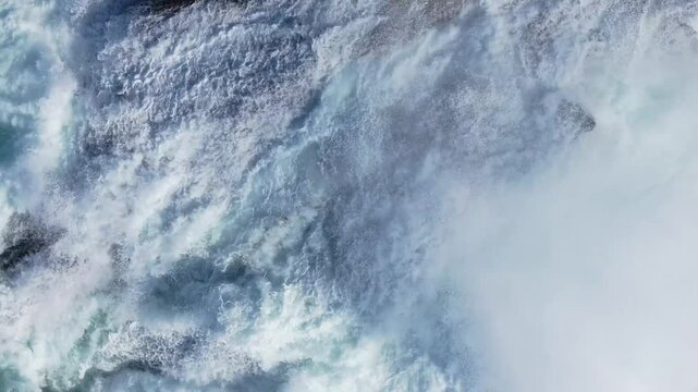 Stormy Waves Crashing Onto White Surface Of Rocky Shore At Seixo Branco Beach Near Oleiros, A Coruna Province, Galicia Spain. Slow Motion