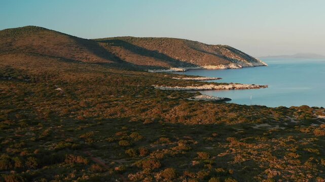 Lastovo Islands Nature Park At Sunset Near Susac Island In Croatia. Aerial Drone Shot