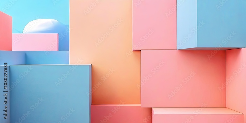 Poster a colorful wall made of blocks with a blue square in the middle