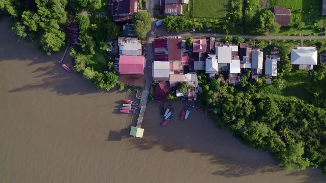 Flyover roadway and waterways between houses, Johan and Margaretha plantation, village reveal, Suriname