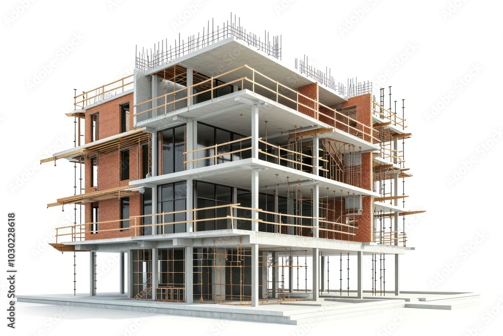 Poster building construction architecture city scaffolding.