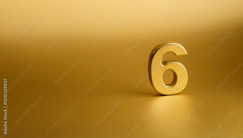 Poster golden number 6 six on golden background with gradient. copy space. 3d rendering.