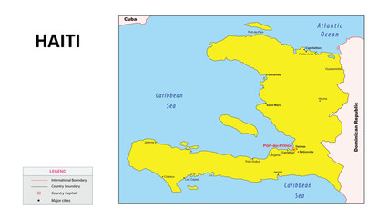 Haiti Map. Major cities in Haiti. Political map of Haiti with border and neighbouring countries.