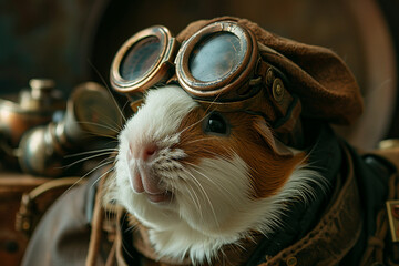 Humorous image of animal in miniature steampunk outfit generative ai