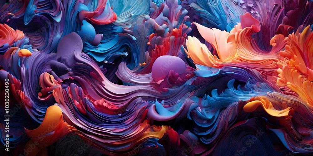 Poster a colorful, abstract painting with a lot of different colors and shapes
