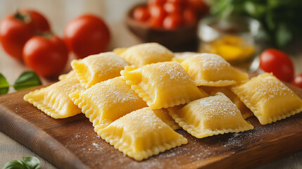 Italian ravioli, stuffed pasta with sauce, isolated on white background, traditional Italian dish, simple and clean presentation