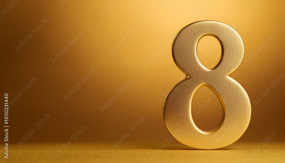 Fototapete golden number 8 on golden background with gradient. copy space. 3d rendering.