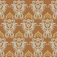 Orange and brown broidery, motif ethnic ikat seamless textile illustration, print striped ornament, pattern, design for wrapping, silk, scarf, clothing, background, textile, carpets, curtains.