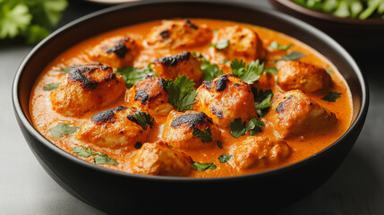 Indian butter chicken, creamy tomato curry with chicken, isolated on white background, traditional Indian dish
