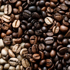 Obraz premium A collection of coffee beans stacked together, emphasizing their deep brown hues and organic shapes.