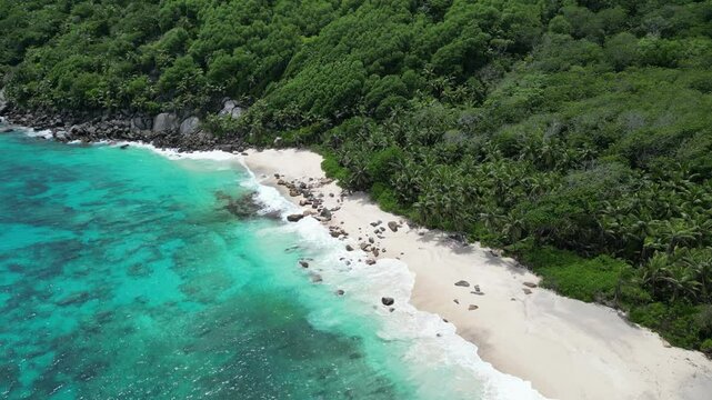 Anse Capucins Beach Mahe Island Seychelles Drone Shot Video 4K