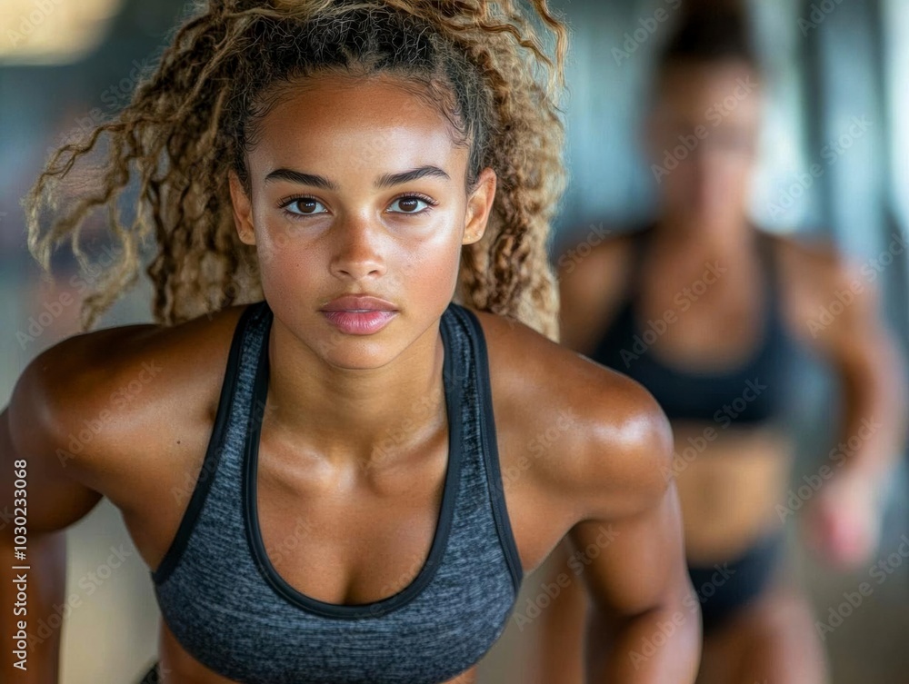 Wall mural young female athlete training in a gym environment.