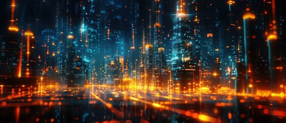 Obraz premium Futuristic Holographic Cityscape at Night