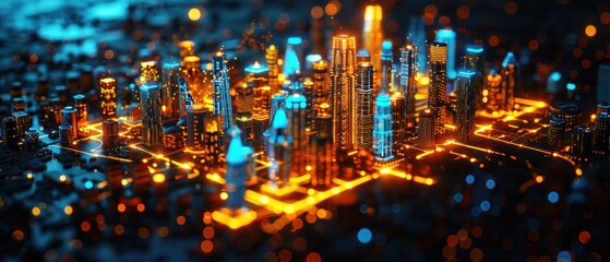 Futuristic Holographic Cityscape at Night