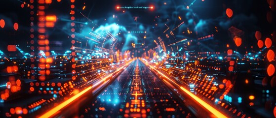 Fototapeta premium Vibrant Digital Hologram Travel Concept