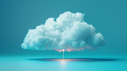 Artistic depiction: white cloud with light on Ethernet cable against blue gradient backdrop, evoking serene atmosphere.