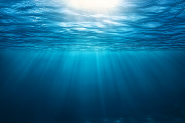 deep blue underwater with sun beams background. Generative Ai.