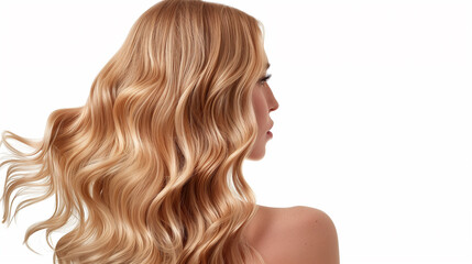 Obraz premium A stunning back view of a woman with thick, flowing blonde hair, full of shine and vitality