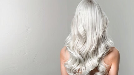 Naklejka premium A back view of a woman with healthy, voluminous natural gray hair, showcasing the beauty of aging gracefully