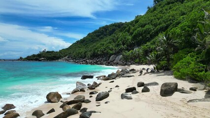 Anse Capucins Beach Mahe Island Seychelles Drone Shot Video 4K