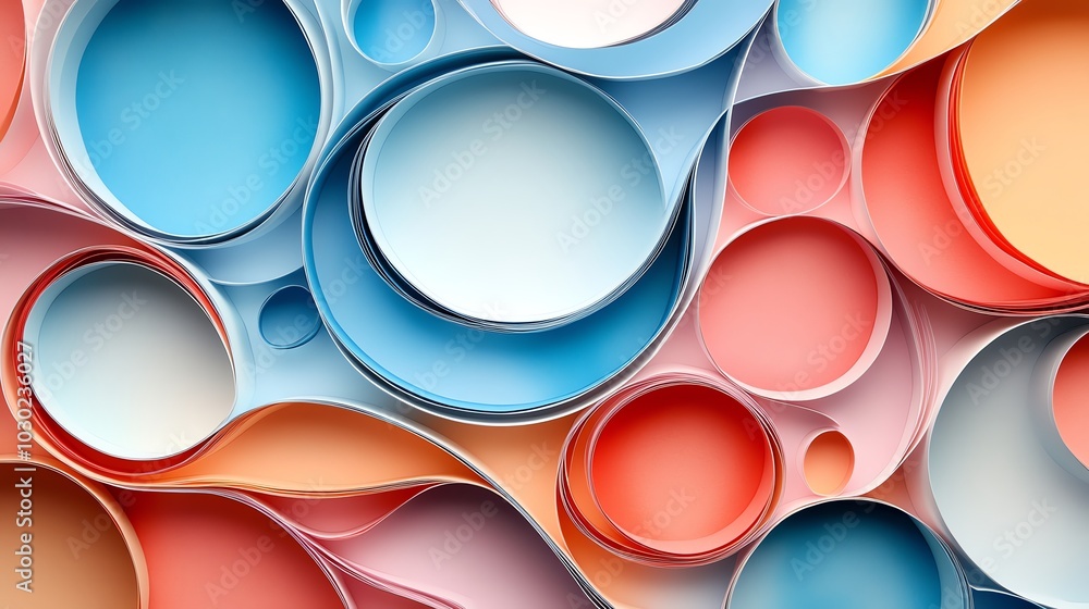 Poster abstract paper cut circular pattern with layered shapes, forming a modern, dynamic design, paper cut