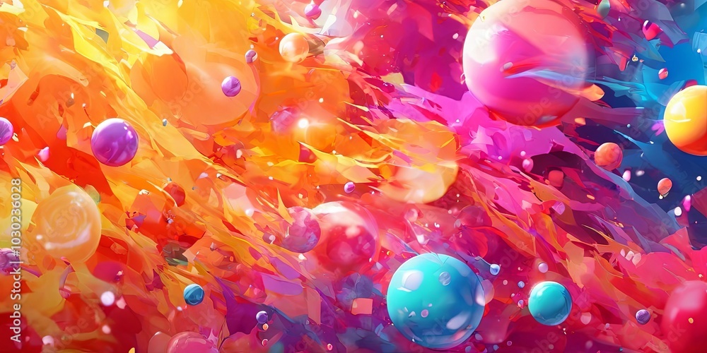 Poster A colorful background with many different colored balls scattered throughout