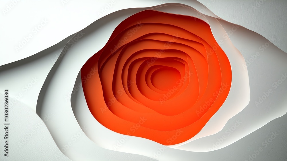Poster abstract paper cut circular pattern with layered shapes, forming a modern, dynamic design, paper cut
