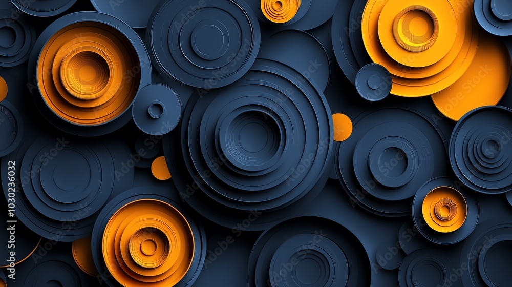 Poster abstract paper cut circular pattern with layered shapes, forming a modern, dynamic design, paper cut