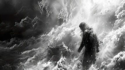 Obraz premium Silhouette of a Figure in a Stormy Sky