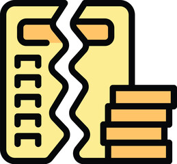 Broken credit card is lying next to a stack of coins, representing the concept of financial crisis