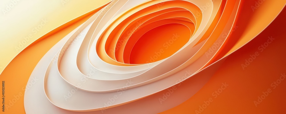 Poster abstract white layers with a glowing orange center create a minimalist modern background with smooth