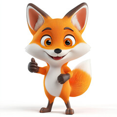 Obraz premium 3d funny cartoon little fox with a thumbs up gesture close up, isolated, on a white background. Illustration, decor, print for clothes, design for printing on fabric, paper, plastic, porcelain.